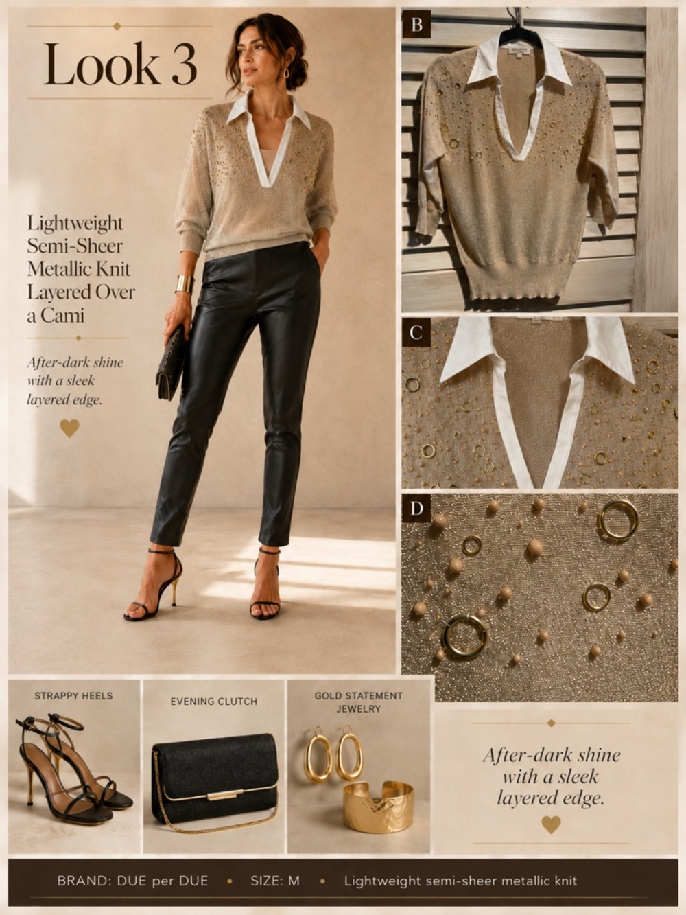 Due per Due - Lightweight Gold Metallic Sweater with Collar Detail - SzS - Picture 4 of 13